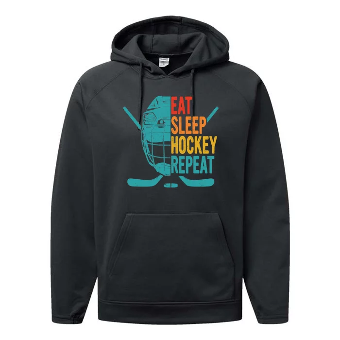 Eat Sleep Hockey Repeat Hockey Funny Ice Hockey Performance Fleece Hoodie