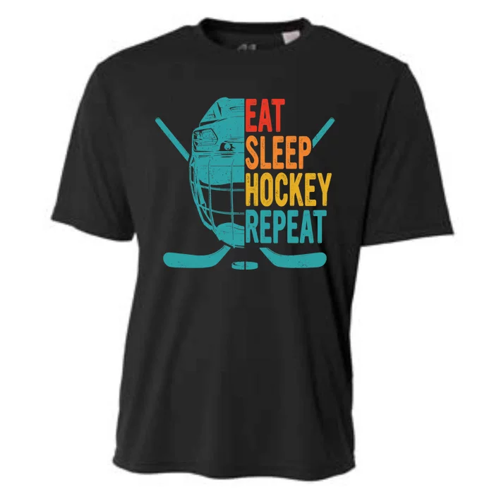 Eat Sleep Hockey Repeat Hockey Funny Ice Hockey Cooling Performance Crew T-Shirt