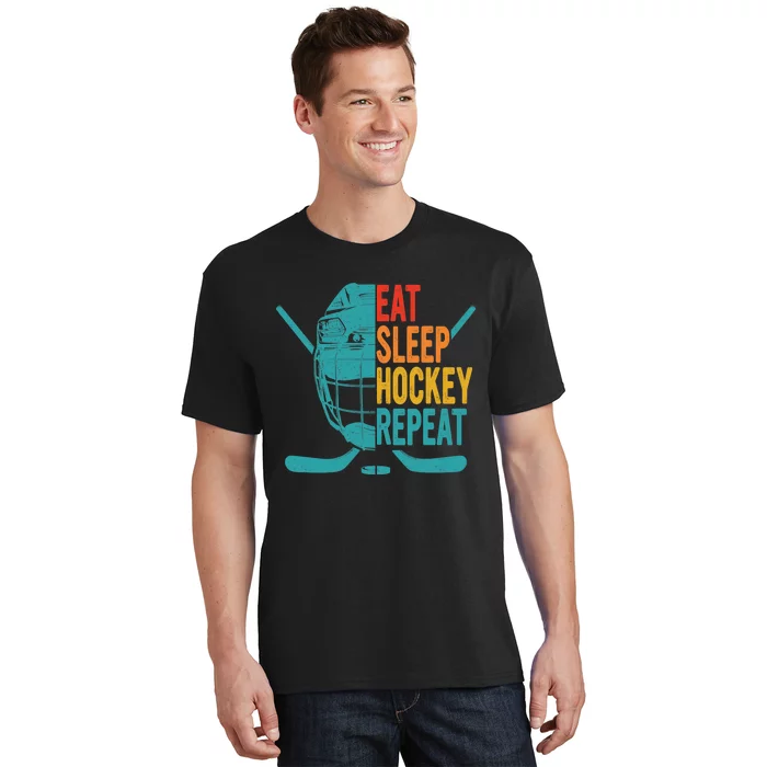 Eat Sleep Hockey Repeat Hockey Funny Ice Hockey T-Shirt