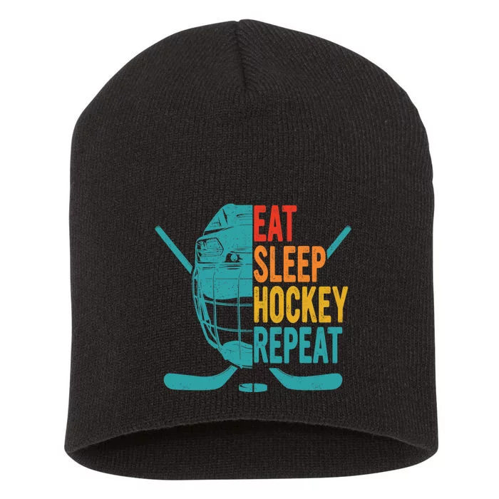 Eat Sleep Hockey Repeat Hockey Funny Ice Hockey Short Acrylic Beanie