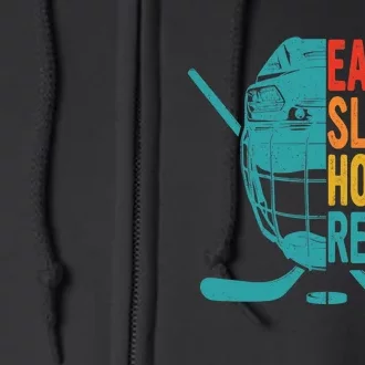 Eat Sleep Hockey Repeat Hockey Funny Ice Hockey Full Zip Hoodie