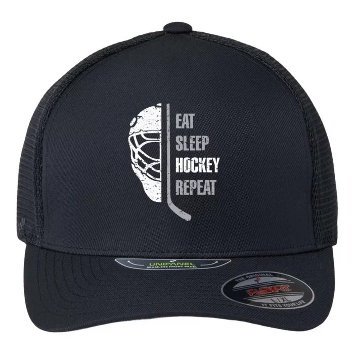 Eat Sleep Hockey Repeat Christmas For Teen Adult Hockey Flexfit Unipanel Trucker Cap