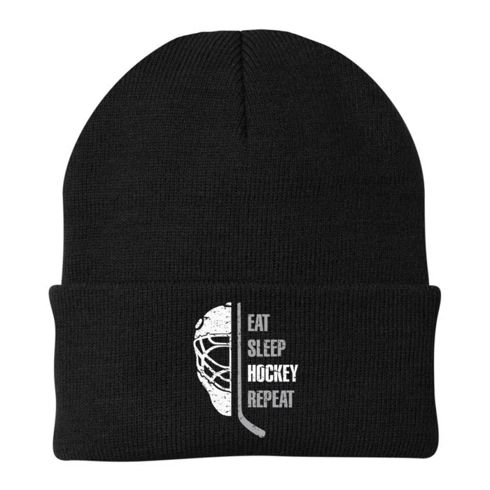 Eat Sleep Hockey Repeat Christmas For Teen Adult Hockey Knit Cap Winter Beanie