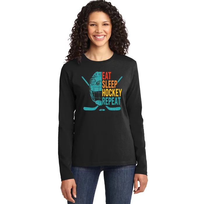 Eat Sleep Hockey Repeat Hockey Ice Hockey Ladies Long Sleeve Shirt