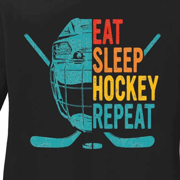 Eat Sleep Hockey Repeat Hockey Ice Hockey Ladies Long Sleeve Shirt