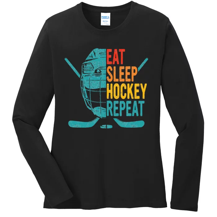 Eat Sleep Hockey Repeat Hockey Ice Hockey Ladies Long Sleeve Shirt