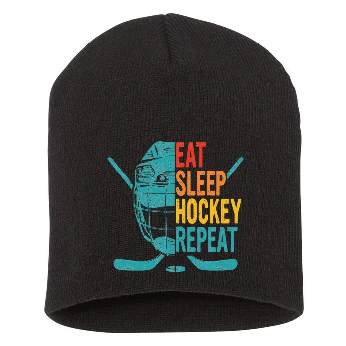 Eat Sleep Hockey Repeat Hockey Ice Hockey Short Acrylic Beanie