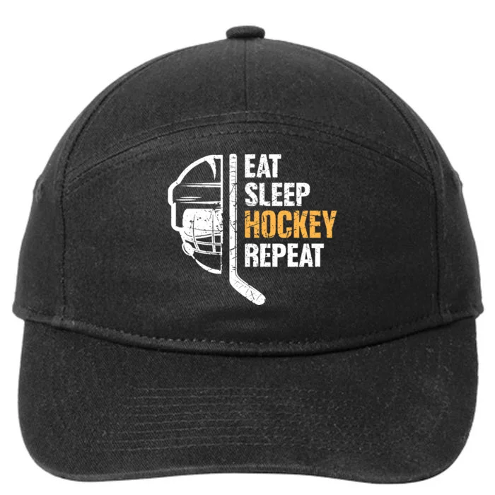 Eat Sleep Hockey Repeat Hockey Funny Ice Hockey 7-Panel Snapback Hat