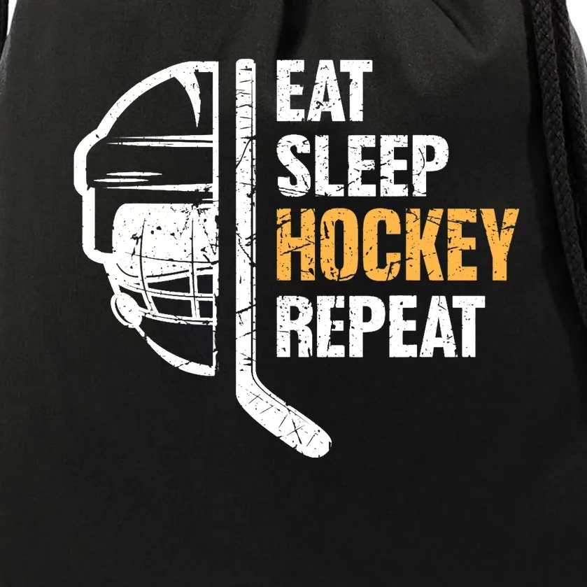 Eat Sleep Hockey Repeat Hockey Funny Ice Hockey Drawstring Bag