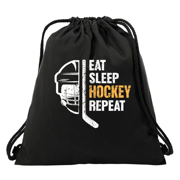 Eat Sleep Hockey Repeat Hockey Funny Ice Hockey Drawstring Bag