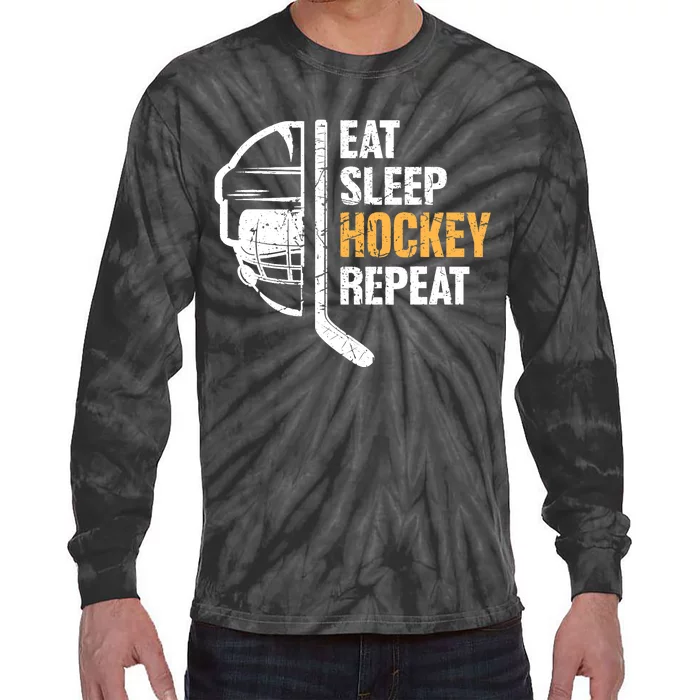 Eat Sleep Hockey Repeat Hockey Funny Ice Hockey Tie-Dye Long Sleeve Shirt