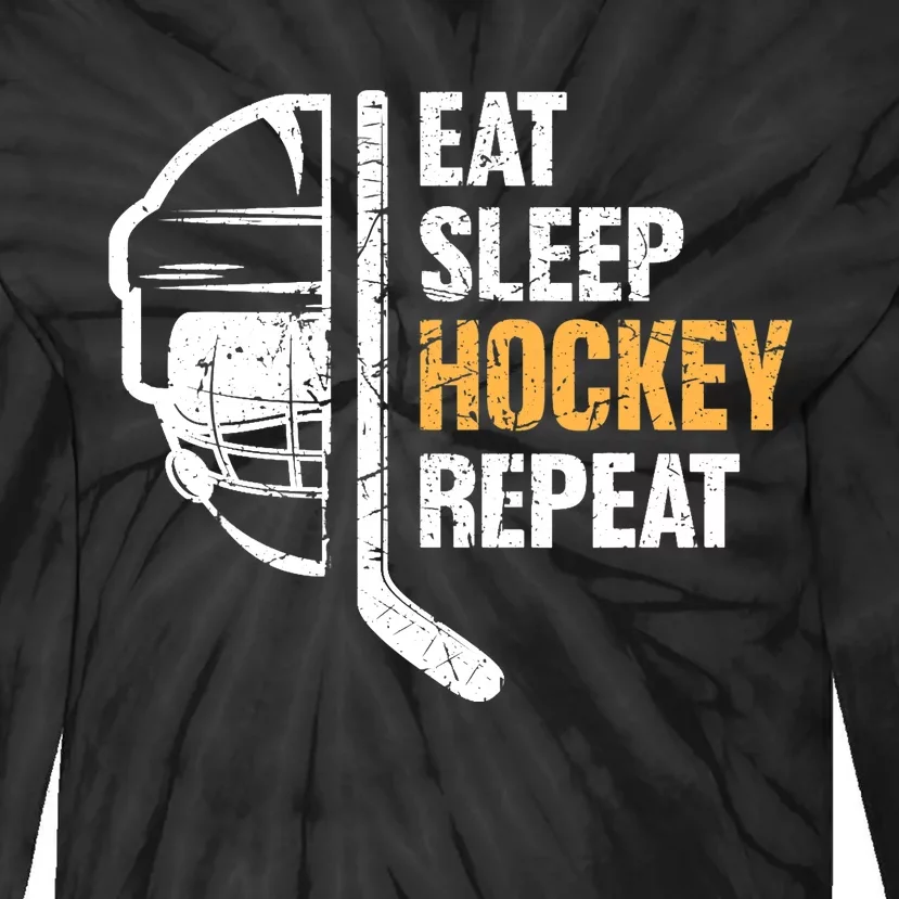 Eat Sleep Hockey Repeat Hockey Funny Ice Hockey Tie-Dye Long Sleeve Shirt