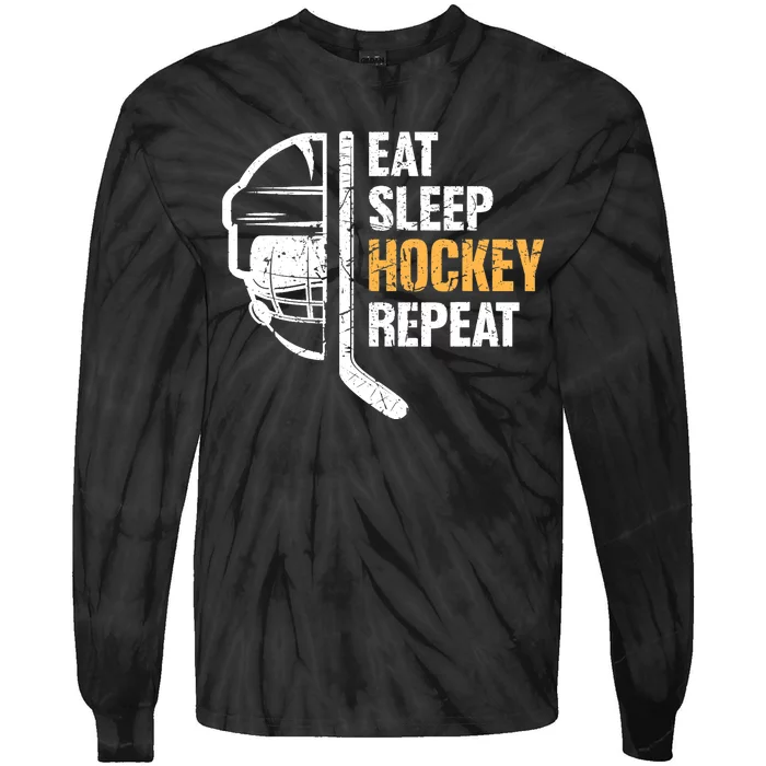 Eat Sleep Hockey Repeat Hockey Funny Ice Hockey Tie-Dye Long Sleeve Shirt