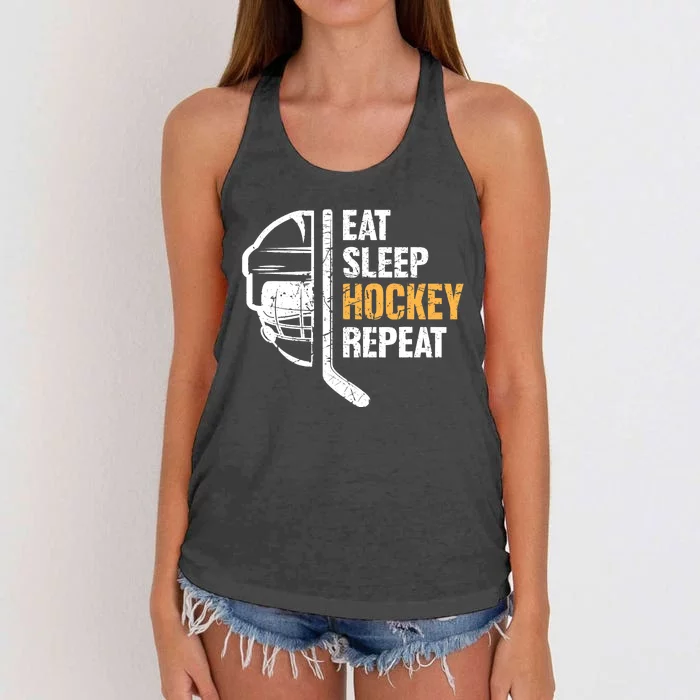 Eat Sleep Hockey Repeat Hockey Funny Ice Hockey Women's Knotted Racerback Tank