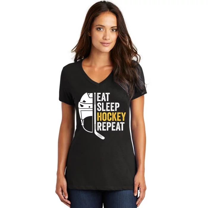 Eat Sleep Hockey Funny Ice Hockey Gift Women's V-Neck T-Shirt