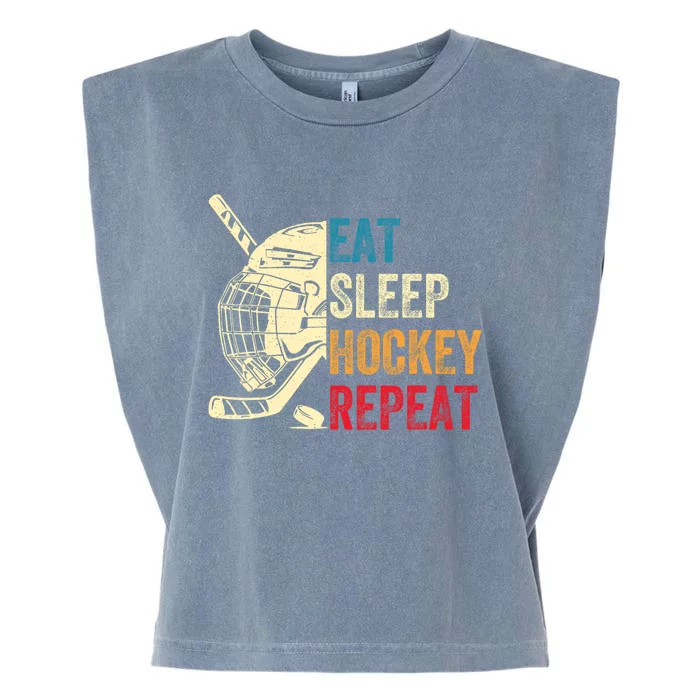 Eat Sleep Hockey Repeat Adult Ice Hockey Retro Vintage Garment-Dyed Women's Muscle Tee