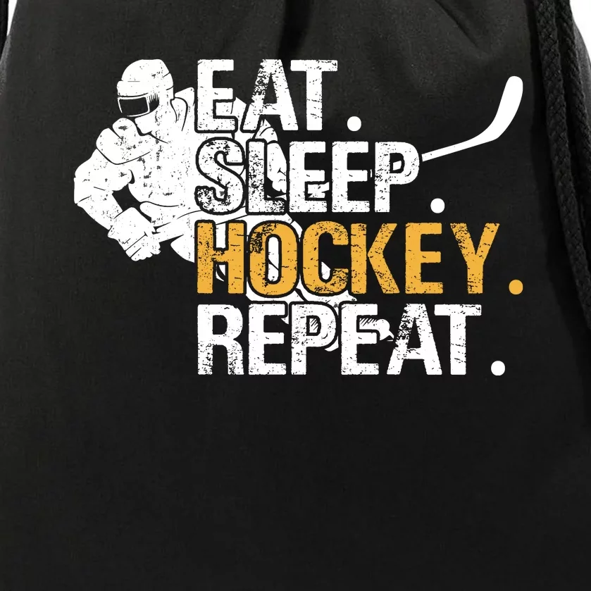 Eat Sleep Hockey Repeat Funny Drawstring Bag