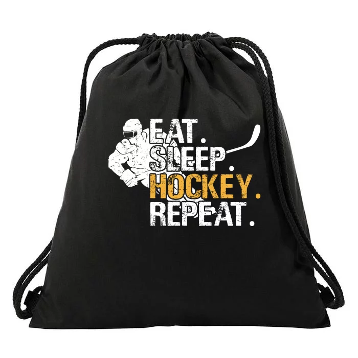 Eat Sleep Hockey Repeat Funny Drawstring Bag