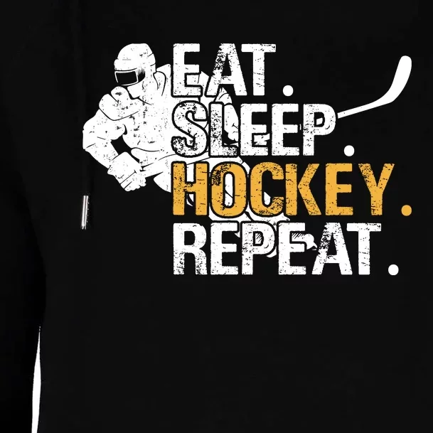 Eat Sleep Hockey Repeat Funny Womens Funnel Neck Pullover Hood