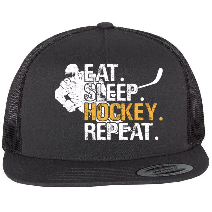 Eat Sleep Hockey Repeat Funny Flat Bill Trucker Hat