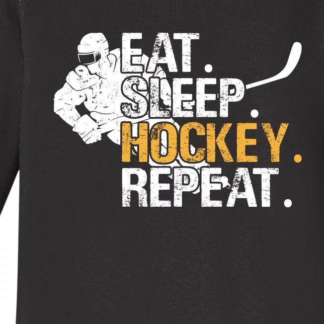 Eat Sleep Hockey Repeat Funny Baby Long Sleeve Bodysuit