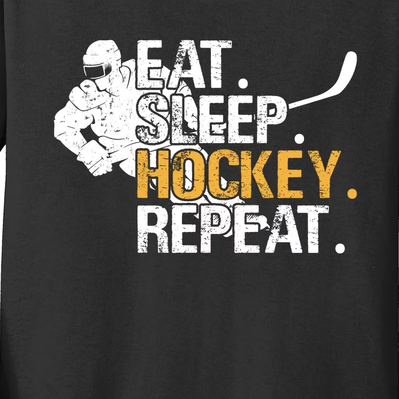 Eat Sleep Hockey Repeat Funny Kids Long Sleeve Shirt