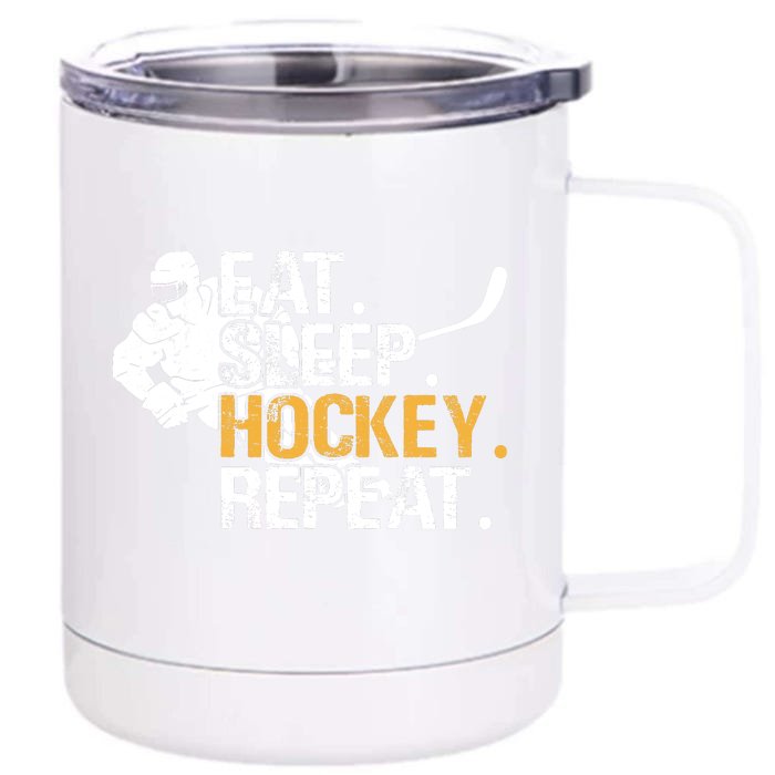 Eat Sleep Hockey Repeat Funny Front & Back 12oz Stainless Steel Tumbler Cup