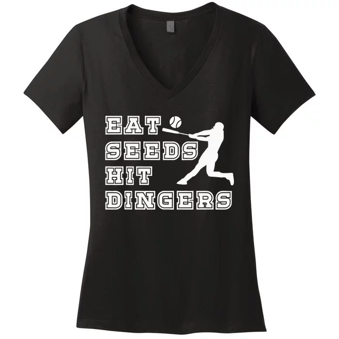 Eat Seeds Hit Dinger Baseball Lover Women's V-Neck T-Shirt