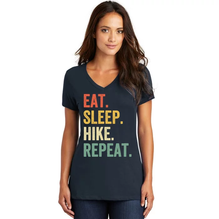 Eat Sleep Hike Repeat Funny Hiker Vintage Hiking Women's V-Neck T-Shirt