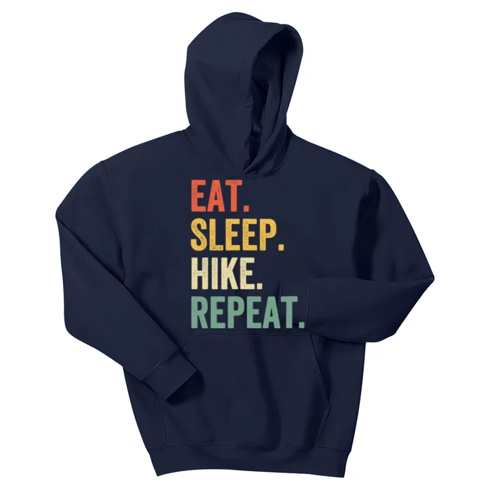 Eat Sleep Hike Repeat Funny Hiker Vintage Hiking Kids Hoodie