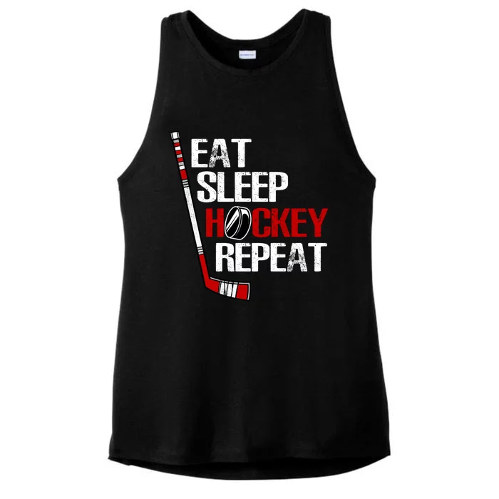 Eat Sleep Hockey Repeat Ice Hockey Fan Vintage Teen Gift Ladies Tri-Blend Wicking Tank