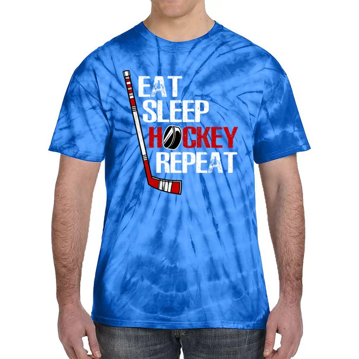 Eat Sleep Hockey Repeat Ice Hockey Fan Vintage Teen Gift Tie-Dye T-Shirt