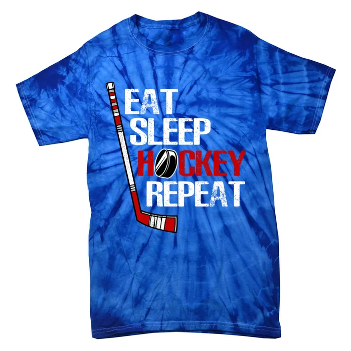 Eat Sleep Hockey Repeat Ice Hockey Fan Vintage Teen Gift Tie-Dye T-Shirt