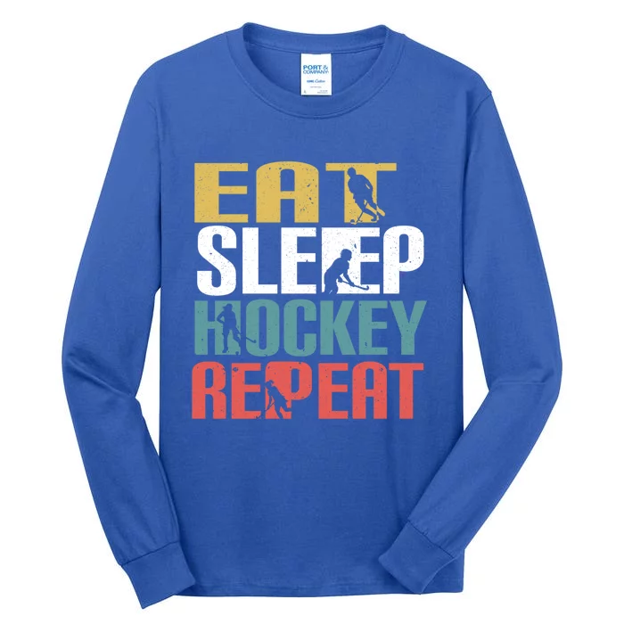 Eat Sleep Hockey Repeafunny Gift Retro Ice Hockey Gift Funny Gift Tall Long Sleeve T-Shirt