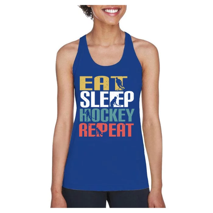 Eat Sleep Hockey Repeafunny Gift Retro Ice Hockey Gift Funny Gift Women's Racerback Tank