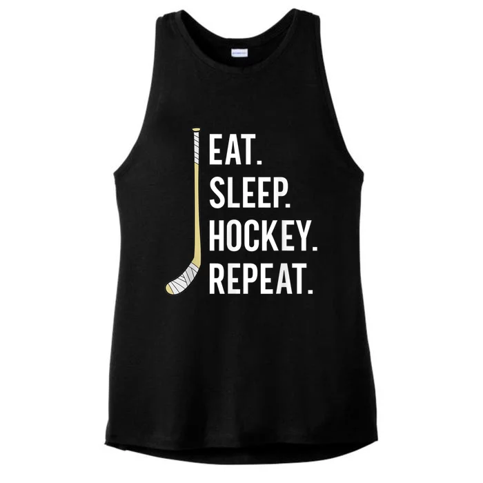 Eat Sleep Hockey Repeat Funny Ice Hockey Ladies Tri-Blend Wicking Tank