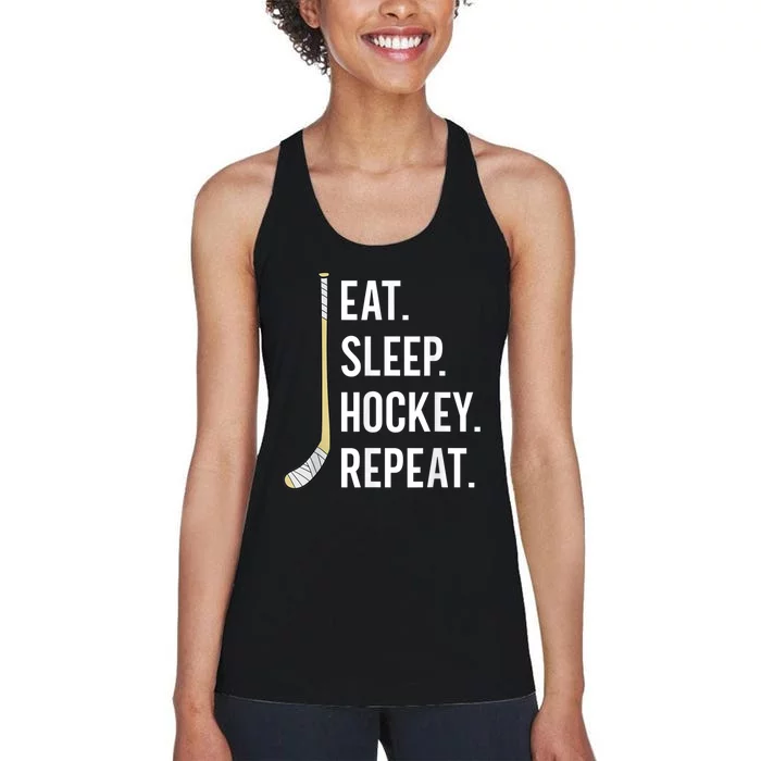 Eat Sleep Hockey Repeat Funny Ice Hockey Women's Racerback Tank