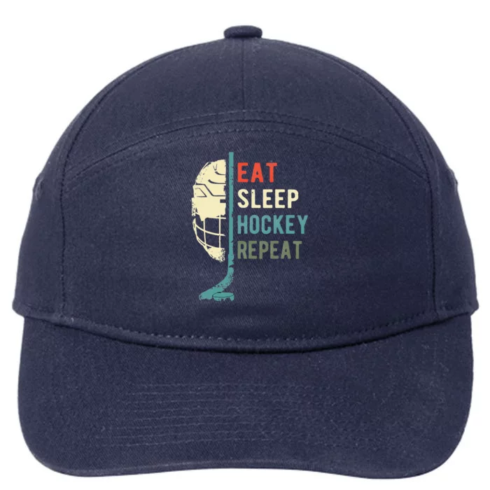 Eat Sleep Hockey Repeat Funny Retro Vintage 7-Panel Snapback Hat