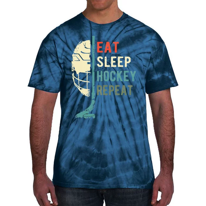 Eat Sleep Hockey Repeat Funny Retro Vintage Tie-Dye T-Shirt