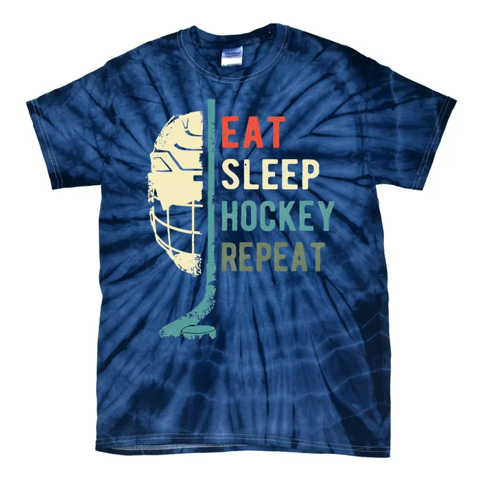 Eat Sleep Hockey Repeat Funny Retro Vintage Tie-Dye T-Shirt