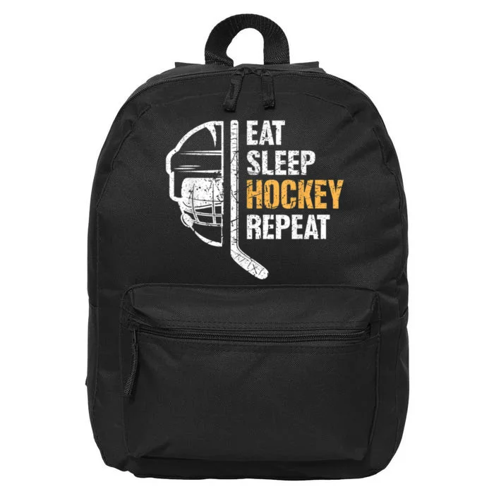 Eat Sleep Hockey Repeat Hockey Funny Ice Hockey 16 in Basic Backpack