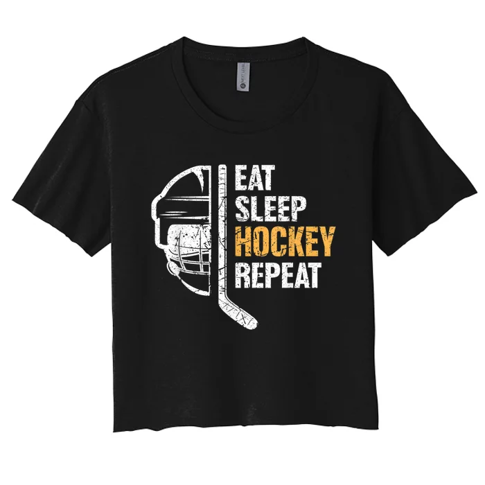 Eat Sleep Hockey Repeat Hockey Funny Ice Hockey Women's Crop Top Tee