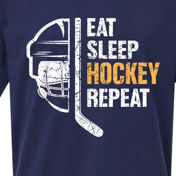 Eat Sleep Hockey Repeat Hockey Funny Ice Hockey Sueded Cloud Jersey T-Shirt