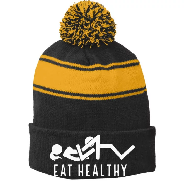 Eat Sleep Housewives Repeat Tee Stripe Pom Pom Beanie