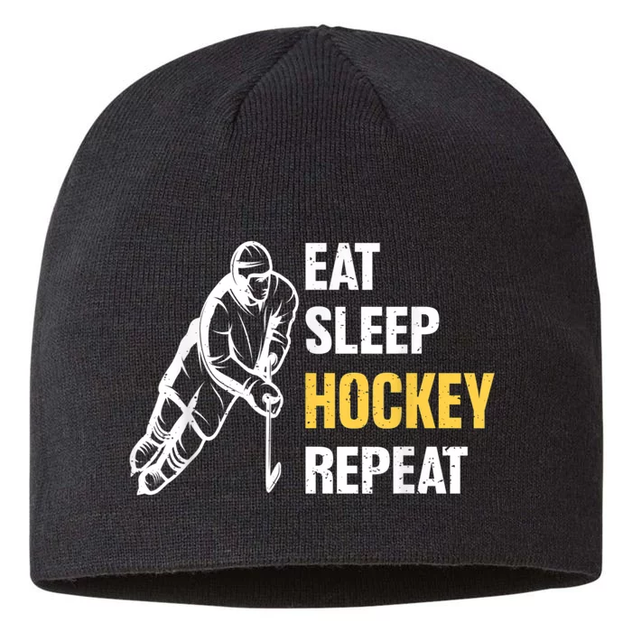 Eat Sleep Hockey Repeat Ice Hockey 8 1/2in Sustainable Knit Beanie