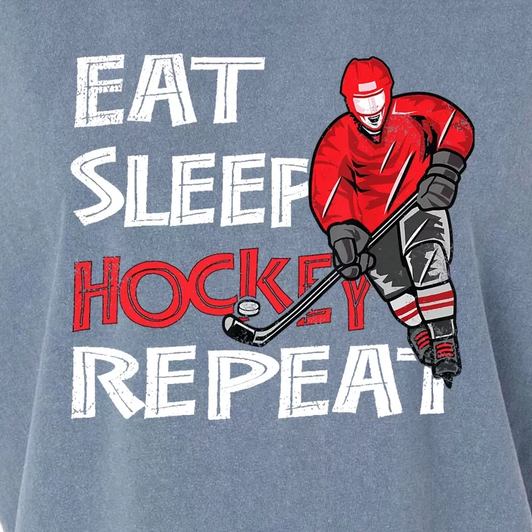 Eat Sleep Hockey Repeat For Boy With Puck And Stick Garment-Dyed Women's Muscle Tee