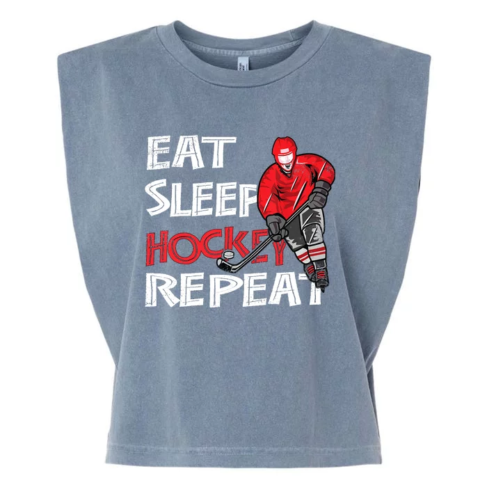 Eat Sleep Hockey Repeat For Boy With Puck And Stick Garment-Dyed Women's Muscle Tee