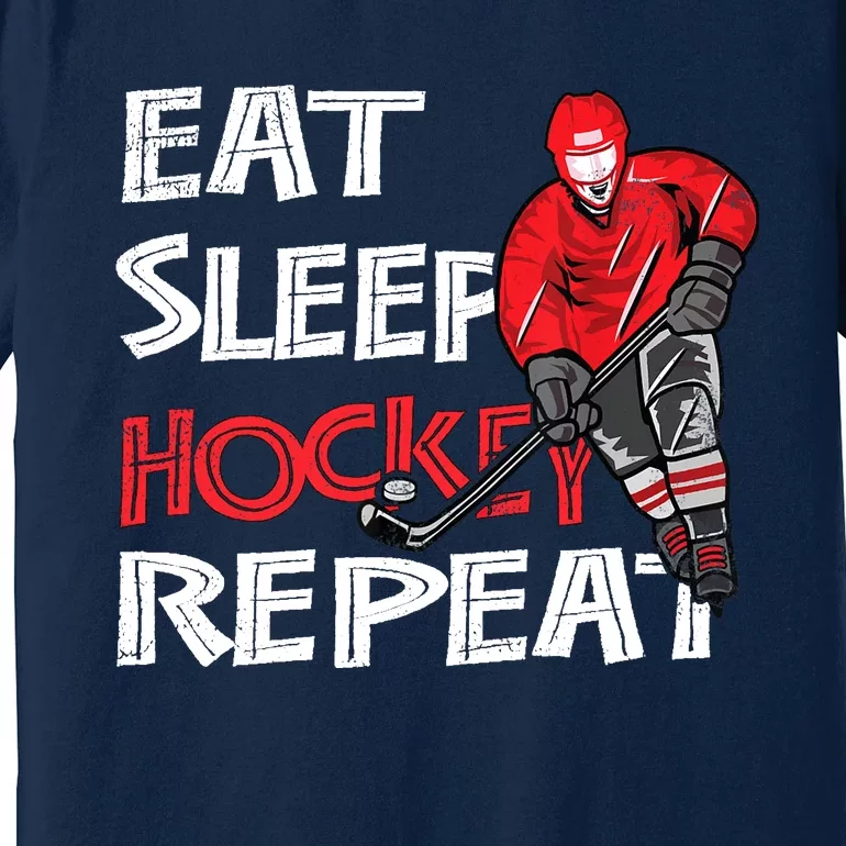 Eat Sleep Hockey Repeat For Boy With Puck And Stick Premium T-Shirt