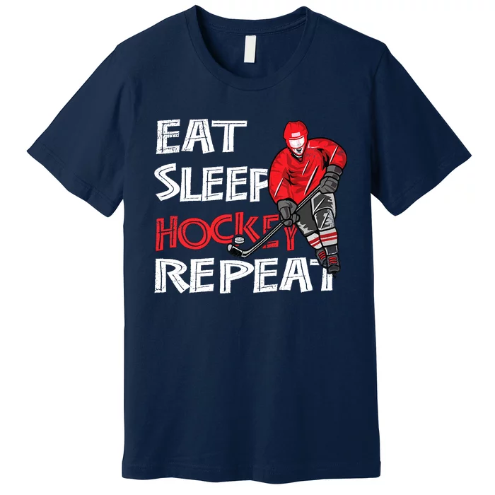 Eat Sleep Hockey Repeat For Boy With Puck And Stick Premium T-Shirt