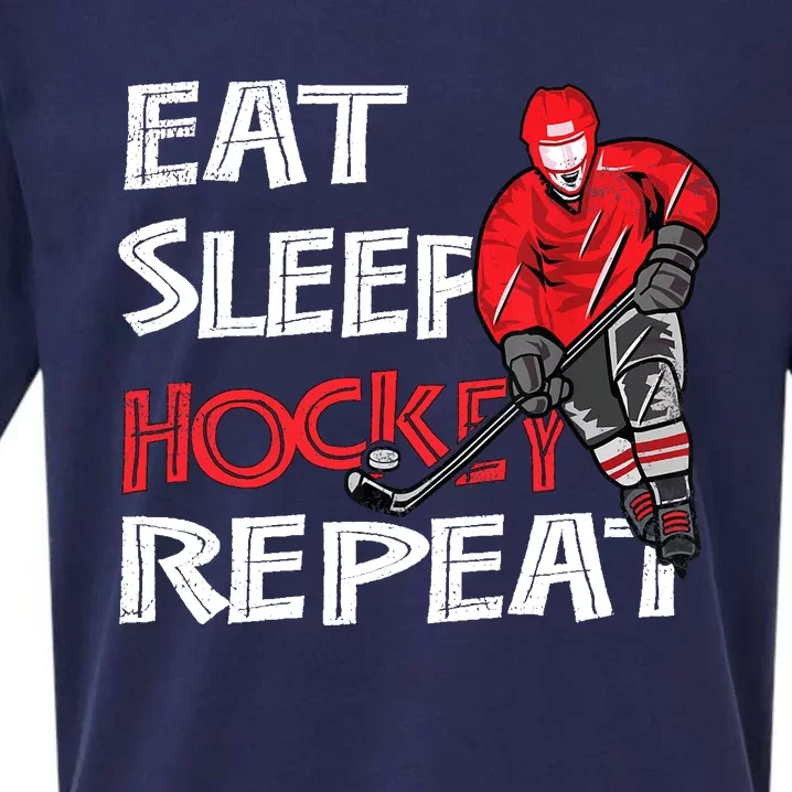 Eat Sleep Hockey Repeat For Boy With Puck And Stick Sueded Cloud Jersey T-Shirt